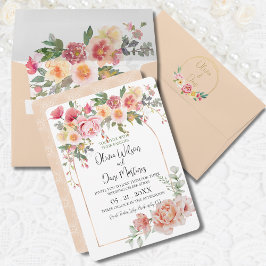 Invitación a la Boda Dorada Floral Primavera Peach
