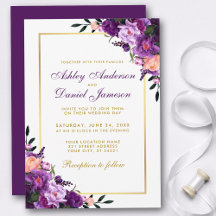 Invitación a la Boda Dorada Morada Violeta Floral