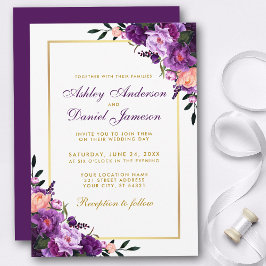 Invitación a la Boda Dorada Morada Violeta Floral