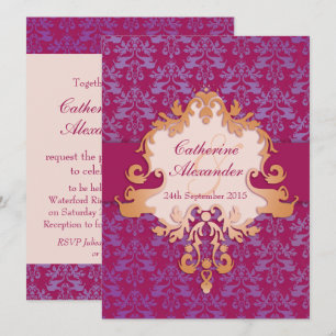 Invitación a la boda dorada roja del elefante dama