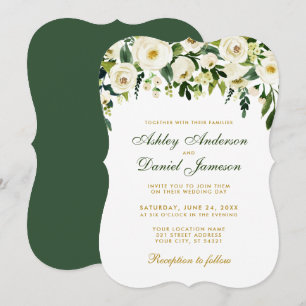 Invitación a la Boda Dorada Verde Floral Watercolo