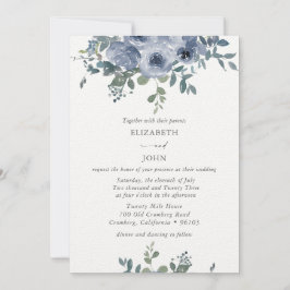 Invitación a la boda dorada y a la floral azul tur