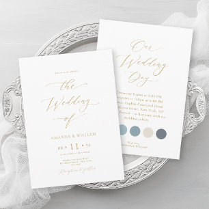 Invitación a la Boda Dorada y Azul de Lujo