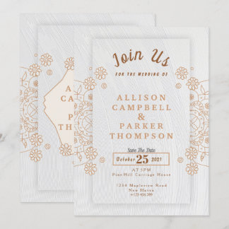 Invitación a la boda dorada y blanca