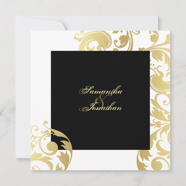 Invitación a la boda Dorado Blanco Elegante Floral (Anverso)