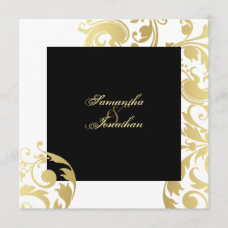 Invitación a la boda Dorado Blanco Elegante Floral