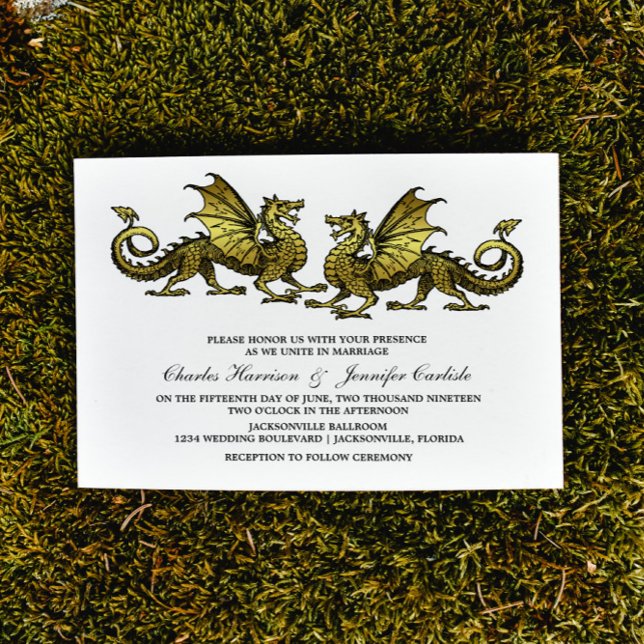 Invitación a la Boda Dragónica Elegante de Oro (Gold Elegant Dragons Wedding Invite)