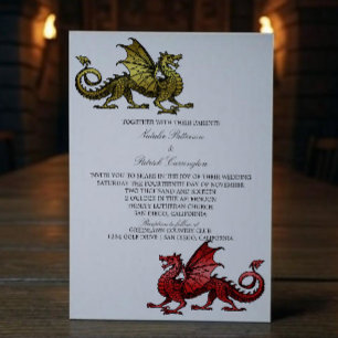 Invitación a la Boda Dragónica Medieval Roja Oro