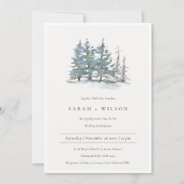 Invitación a la boda Dusky Green Blue Pine Trees W