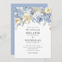 Invitación a la boda Dusty Blue Floral Drop
