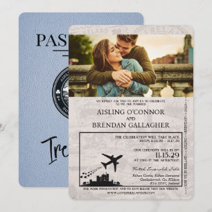 Invitación a la boda Dusty Blue Ireland Passport