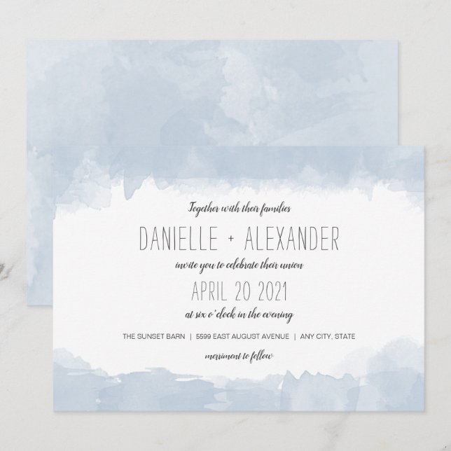 Invitación a la boda Dusty Blue Watercolor (Anverso / Reverso)