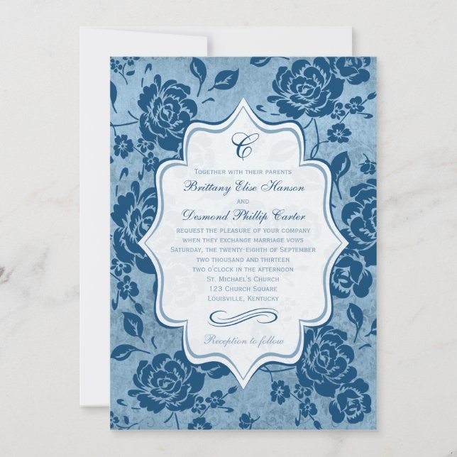 Invitación a la boda Dusty Blue, White Floral Dama (Anverso)
