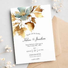 Invitación a la Boda Dusty Blue Y Gold Boho