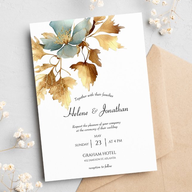 Invitación a la Boda Dusty Blue Y Gold Boho (Subido por el creador)