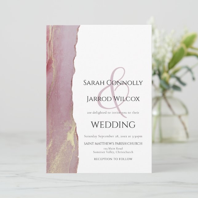 Invitación a la boda Dusty Viva Magenta (Anverso de pie)