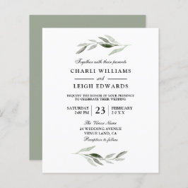 Invitación a la boda económica de la hoja verde de