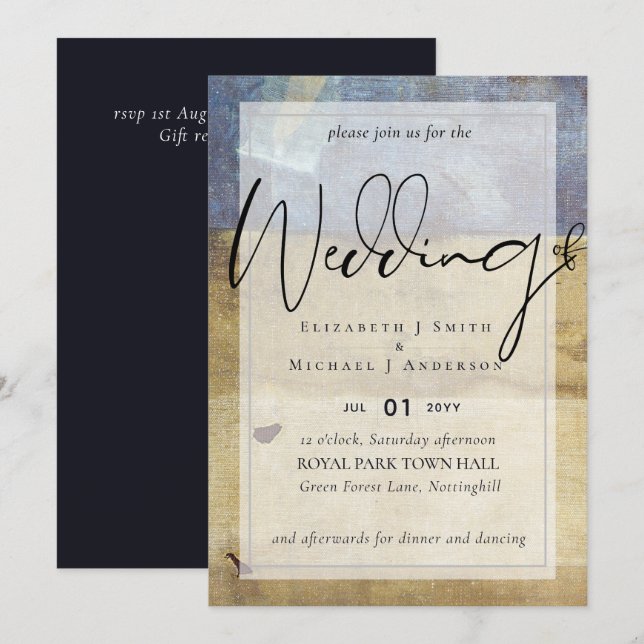 Invitación a la boda económica moderna de la Marin (Anverso / Reverso)