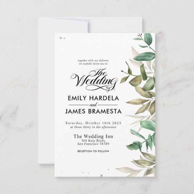 Invitación a la boda económica por la acuarela de  (Anverso)