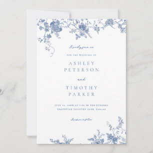 Invitación a la Boda Elegante Azul Chinoiserie