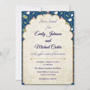 Invitación a la boda elegante   Azul marino y oro