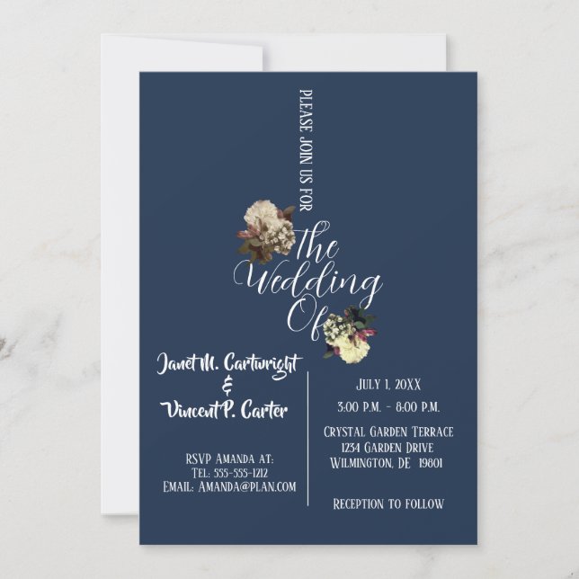 Invitación a la boda elegante azul real (Anverso)
