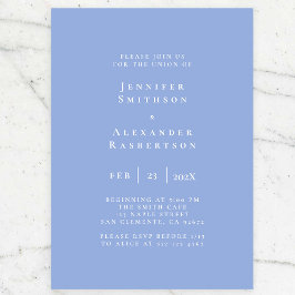 Invitación a la boda elegante azul y blanca