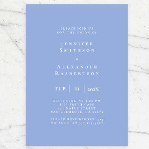 Invitación a la boda elegante azul y blanca