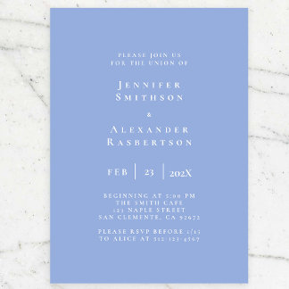 Invitación a la boda elegante azul y blanca