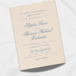 Invitación a la boda elegante azul y blanco