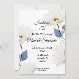 Invitación a la boda elegante, blanca y azul