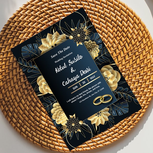 Invitación a la boda elegante blanca y dorada (Subido por el creador)