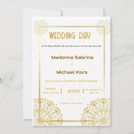 Invitación a la boda elegante blanca y dorada