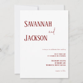 Invitación a la boda elegante blanca y roja modern