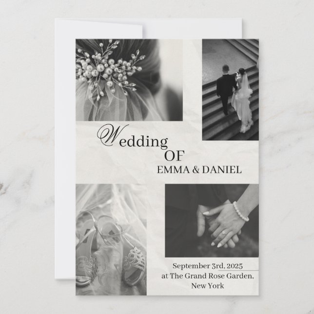 Invitación a la boda elegante - Blanco y negro (Anverso)