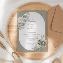 Invitación a la boda elegante botánica verde sabio