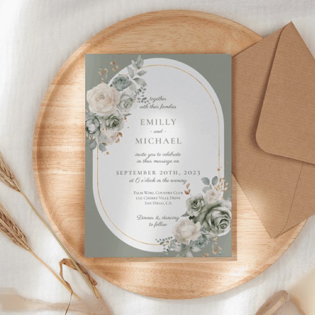 Invitación a la boda elegante botánica verde sabio (Subido por el creador)