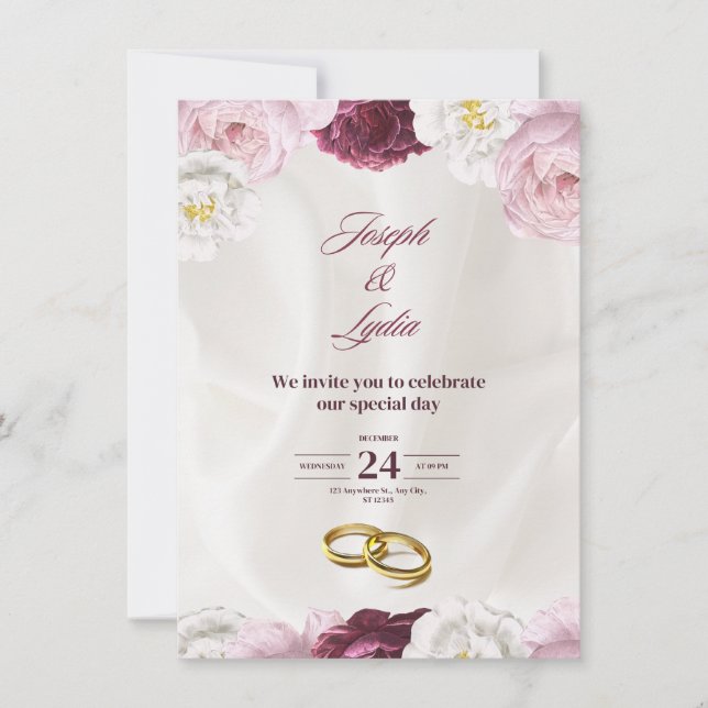 Invitación a la boda elegante - clásica y romántic (Anverso)
