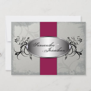 Invitación a la boda elegante color gris cereza ro