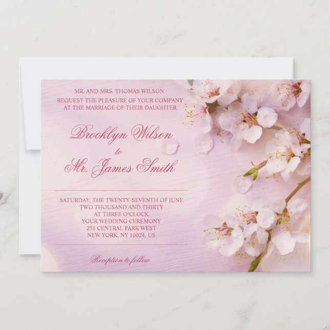 Invitación a la boda elegante con flores de cerezo (Anverso)