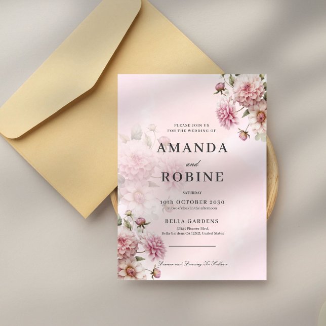 Invitación a la boda elegante con flores rosadas d (Subido por el creador)