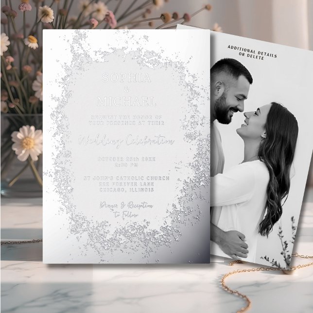 Invitación a la boda elegante con hielo plateado F (Subido por el creador)