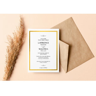Invitación a la boda elegante con monograma dorado