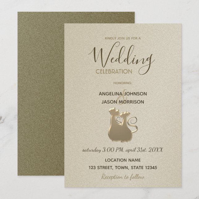 Invitación a la boda elegante con oro moderno de p (Anverso / Reverso)