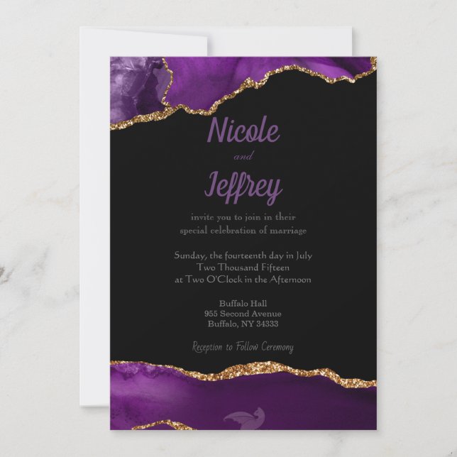 Invitación a la boda elegante de Black & Purple Ag (Anverso)