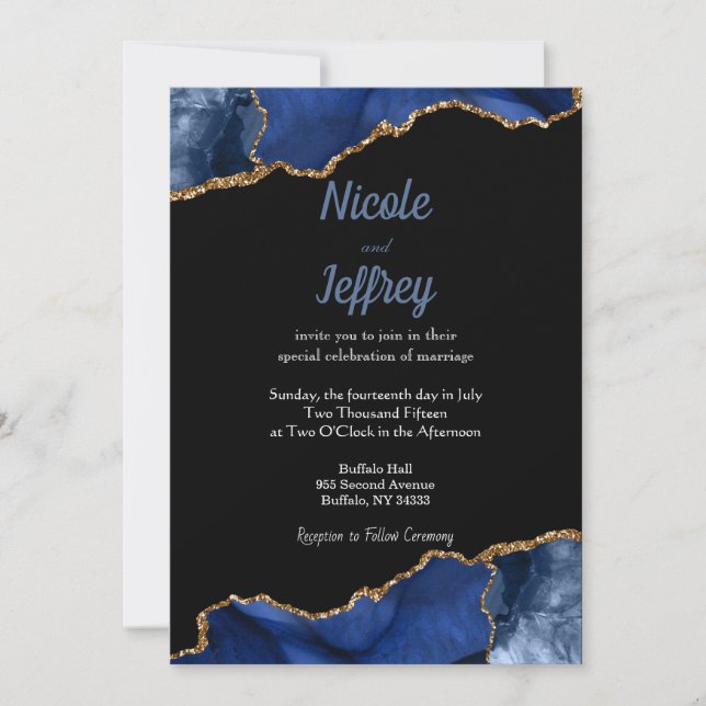 Invitación a la boda elegante de Blue & Black Agat (Anverso)
