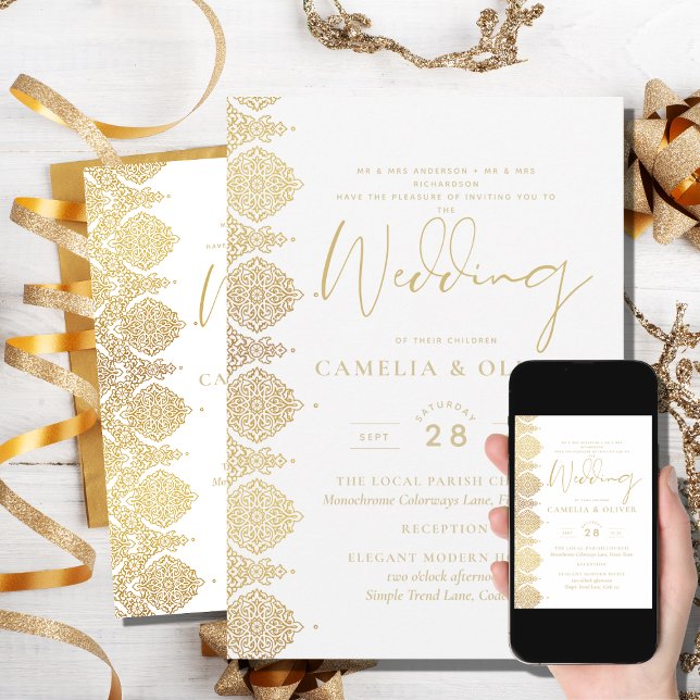 Invitación a la Boda Elegante de encaje blanco y o (Subido por el creador)