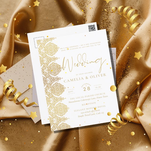 Invitación a la boda elegante de encaje blanco y p (Subido por el creador)