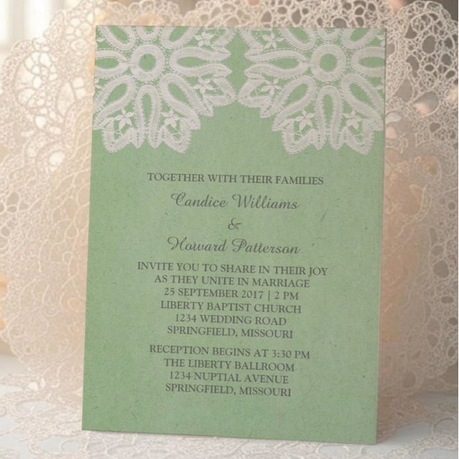 Invitación a la boda elegante de encaje de Mint Gr (Mint Green Elegant Lace Wedding Invite)