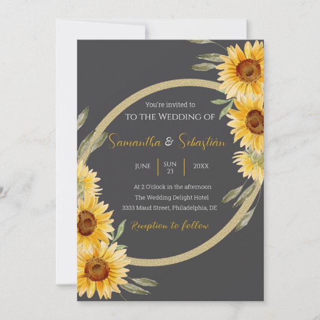 Invitación a la boda elegante de girasol rústico (Anverso)